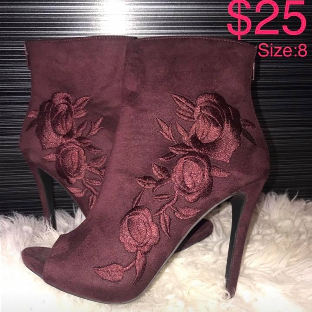 Burgundy Flowered Heels